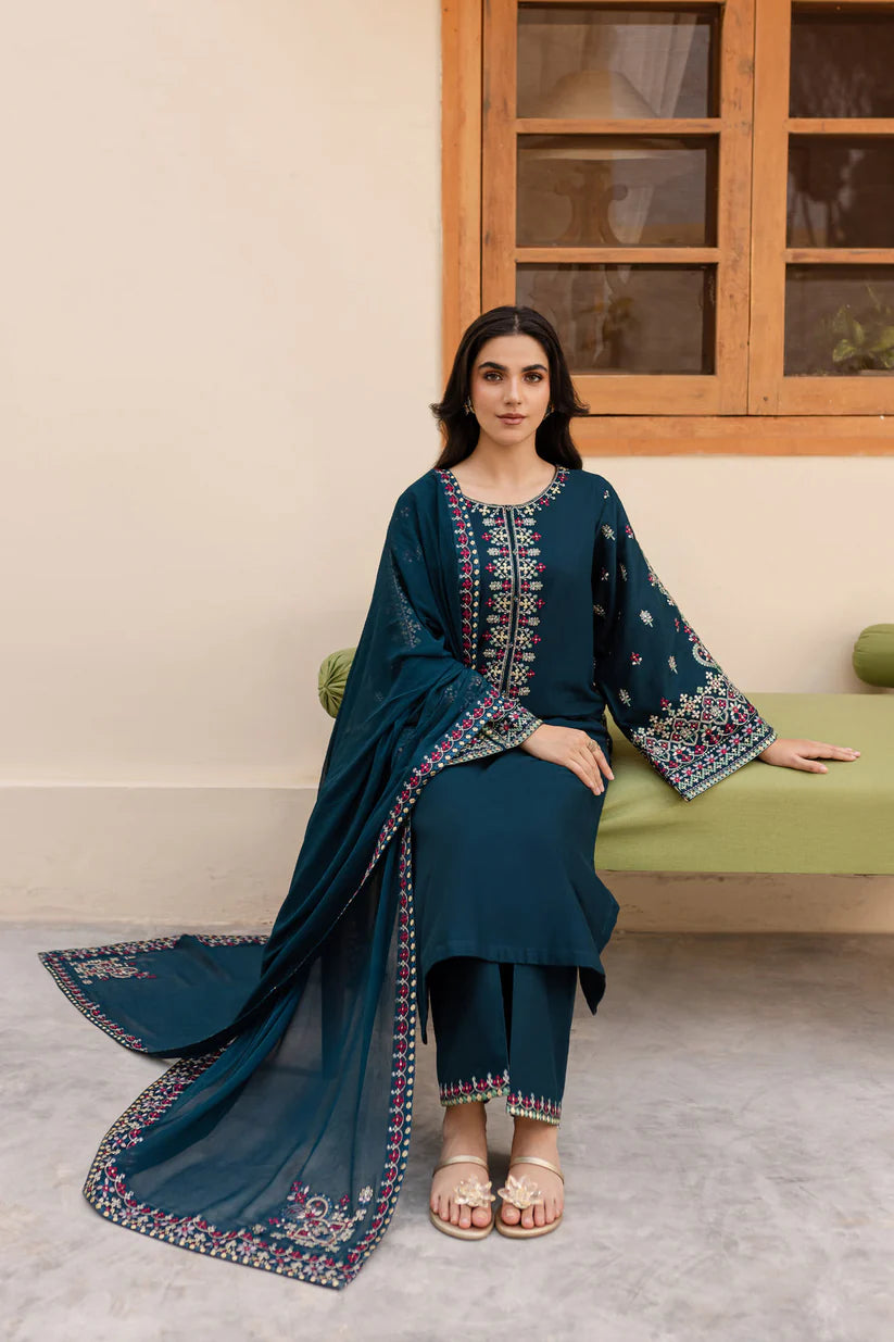 SAPPHIRE- UNSTITCHED 3PC DHANAK EMBROIDERED SUIT 007